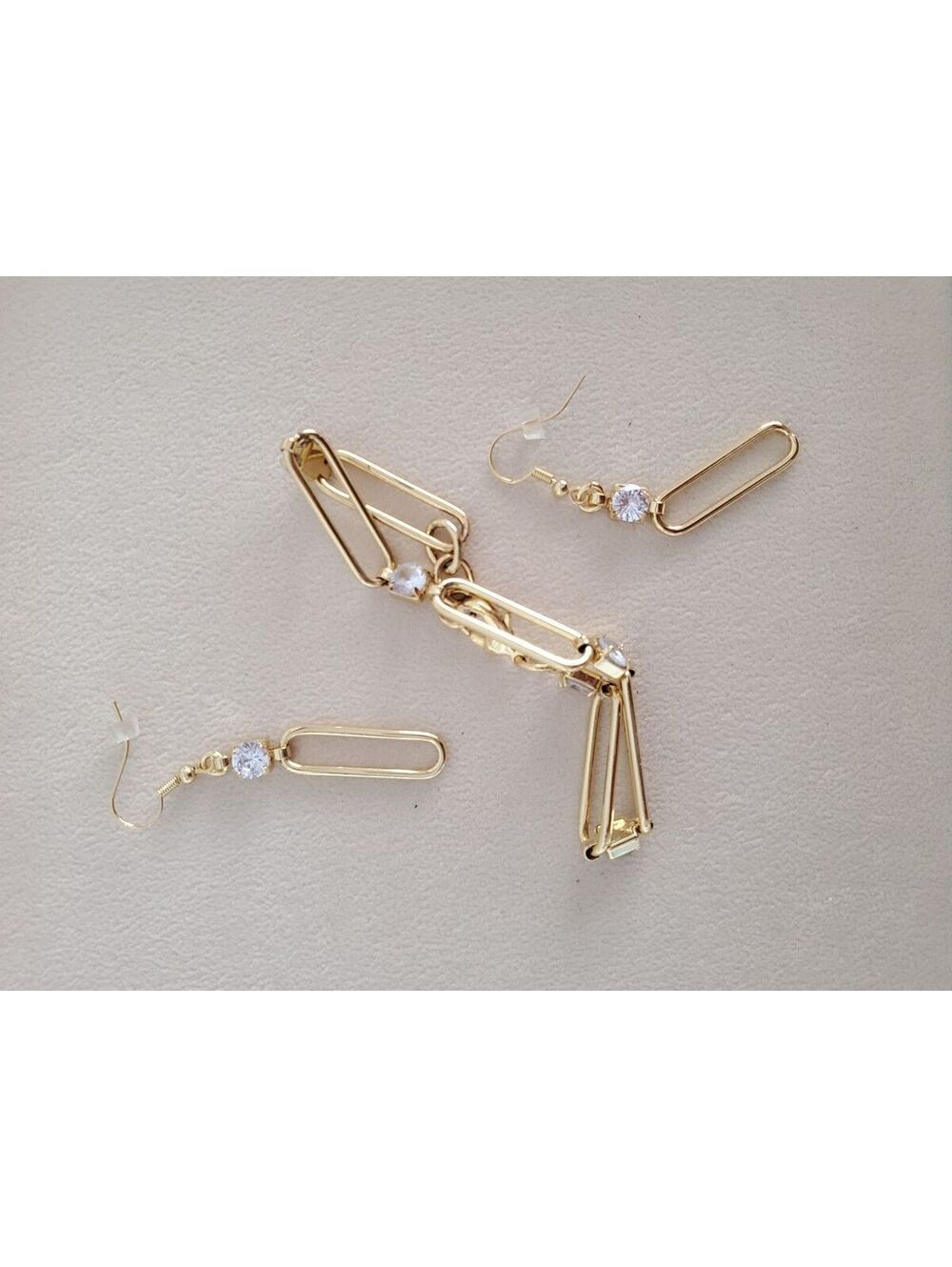 Vintage Gold Plated Paper Clip Link Style Earrings & Bracelet